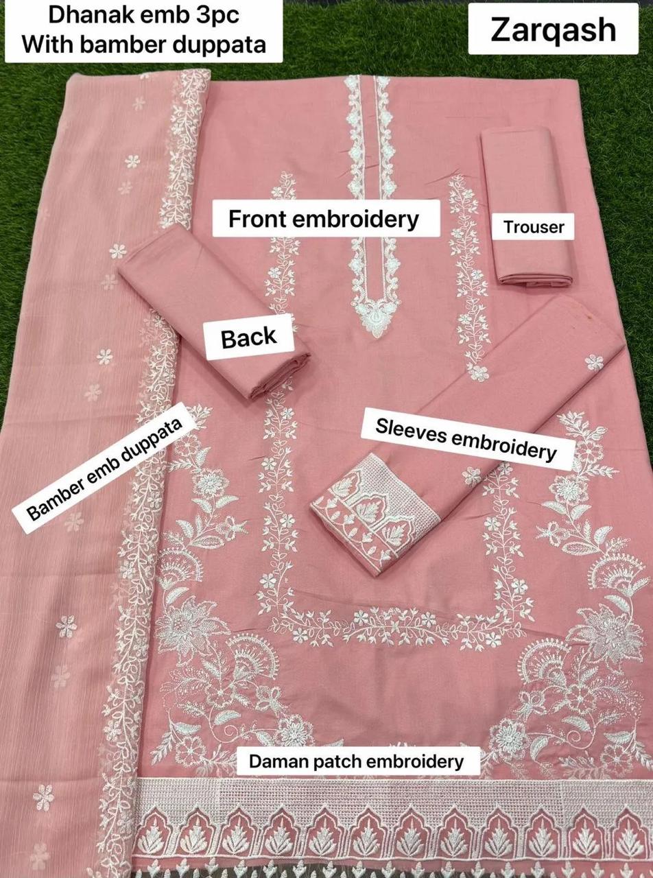 Charming Pink Suit Set - 3 Pcs! Embroidered Shirt and Dupatta with Plain Trouser