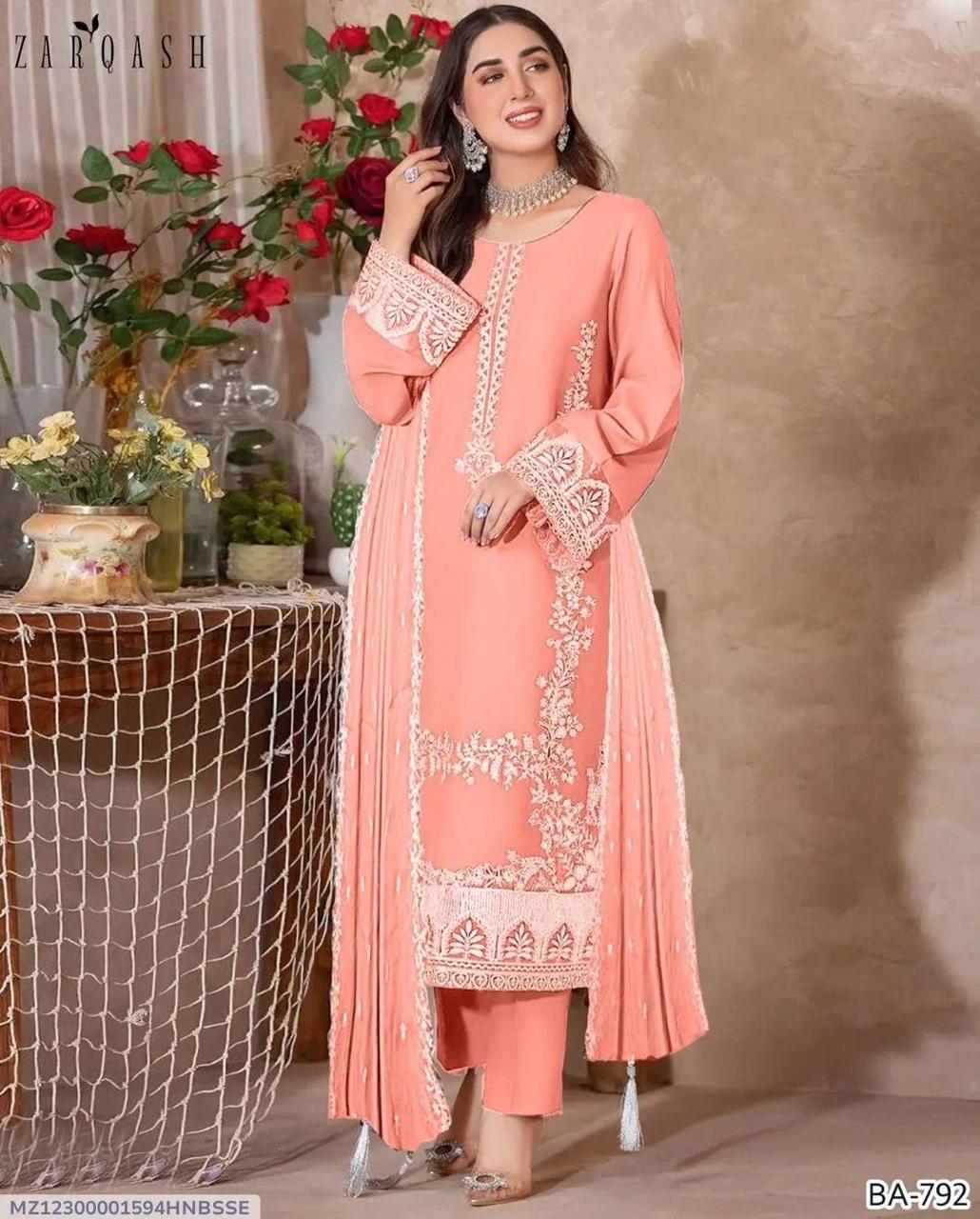 Charming Pink Suit Set - 3 Pcs! Embroidered Shirt and Dupatta with Plain Trouser
